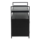 Outdoor Rolling Wicker Bar Cart with Glass Top