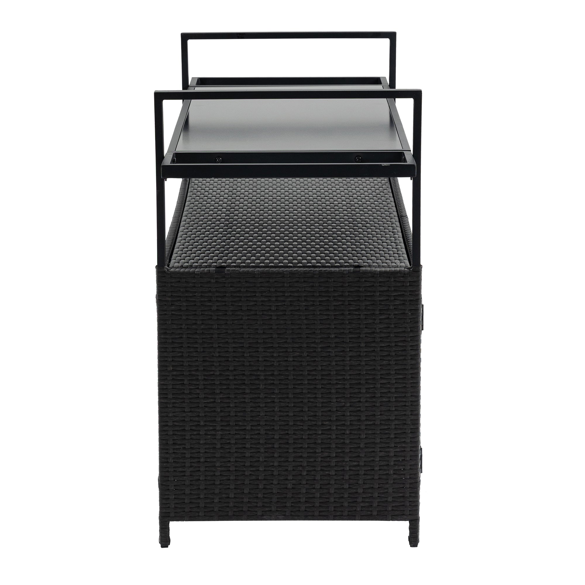Outdoor Rolling Wicker Bar Cart with Glass Top
