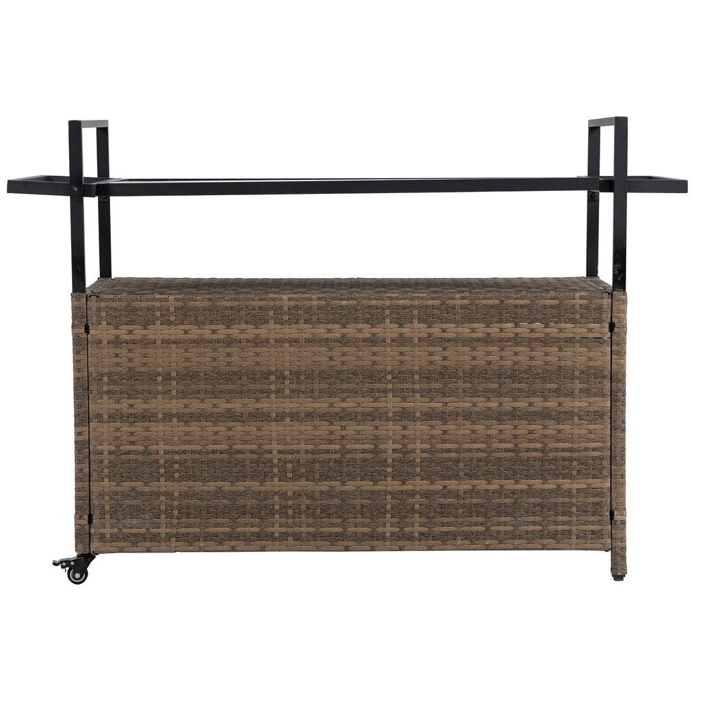 Outdoor Rolling Wicker Bar Cart with Glass Top