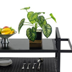 Outdoor Rolling Wicker Bar Cart with Glass Top