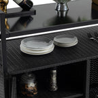 Outdoor Rolling Wicker Bar Cart with Glass Top