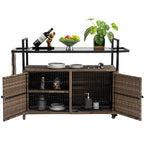 Outdoor Rolling Wicker Bar Cart with Glass Top