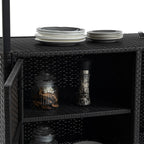 Outdoor Rolling Wicker Bar Cart with Glass Top