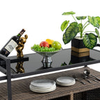 Outdoor Rolling Wicker Bar Cart with Glass Top