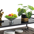 Outdoor Rolling Wicker Bar Cart with Glass Top