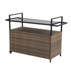 Outdoor Rolling Wicker Bar Cart with Glass Top