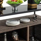 Outdoor Rolling Wicker Bar Cart with Glass Top