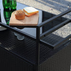 Outdoor Rolling Wicker Bar Cart with Glass Top