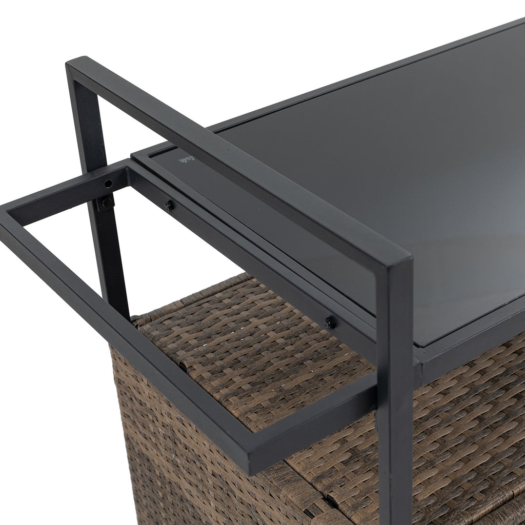 Outdoor Rolling Wicker Bar Cart with Glass Top