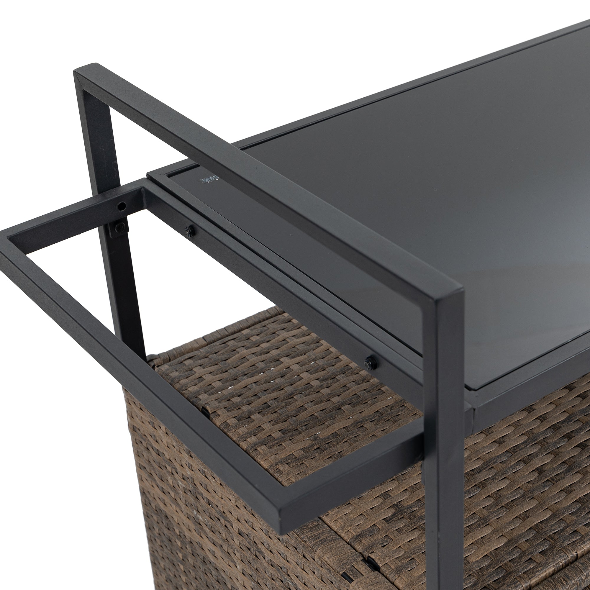 Outdoor Rolling Wicker Bar Cart with Glass Top