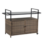 Outdoor Rolling Wicker Bar Cart with Glass Top