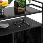 Outdoor Rolling Wicker Bar Cart with Glass Top