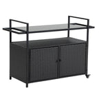 Outdoor Rolling Wicker Bar Cart with Glass Top