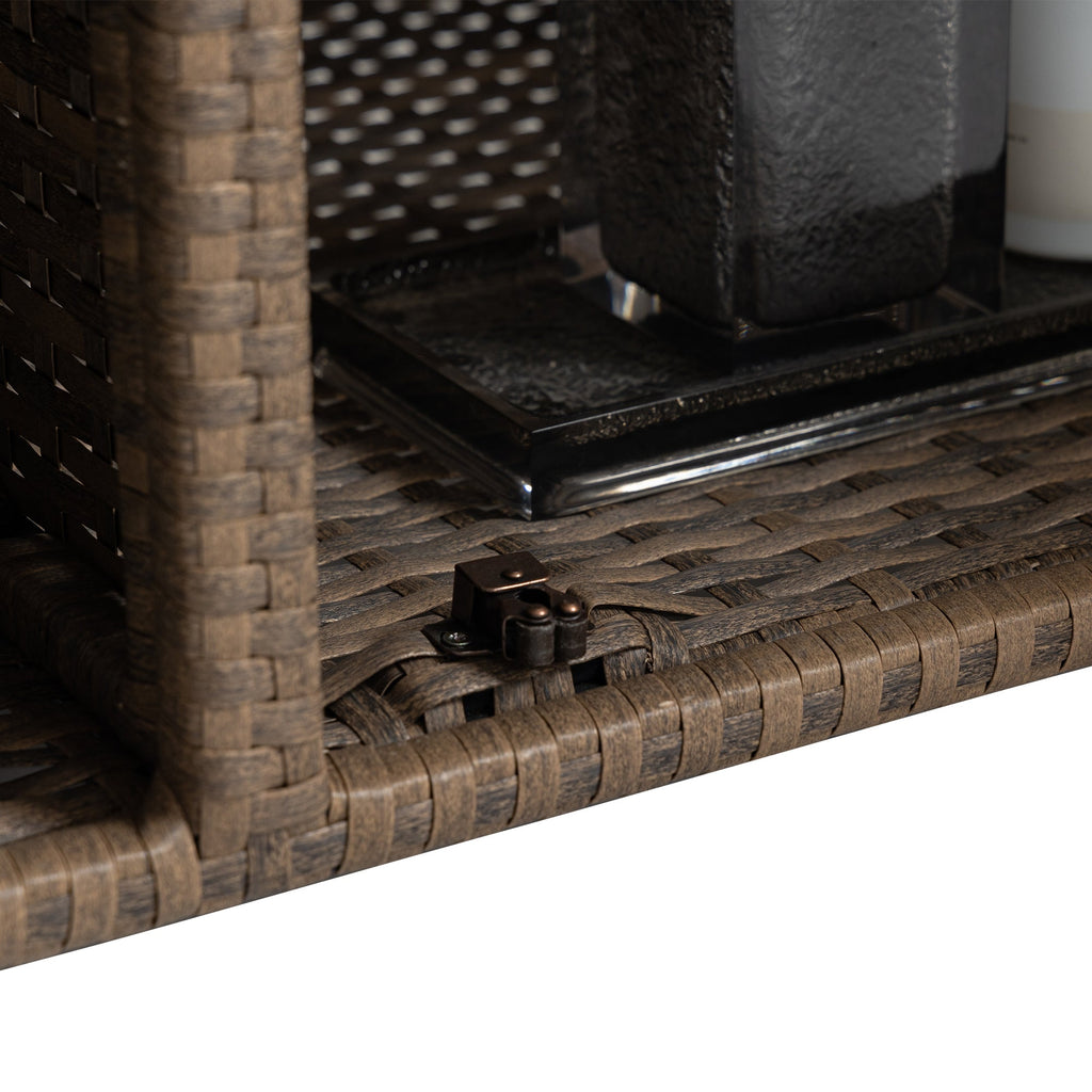Outdoor Rolling Wicker Bar Cart with Glass Top