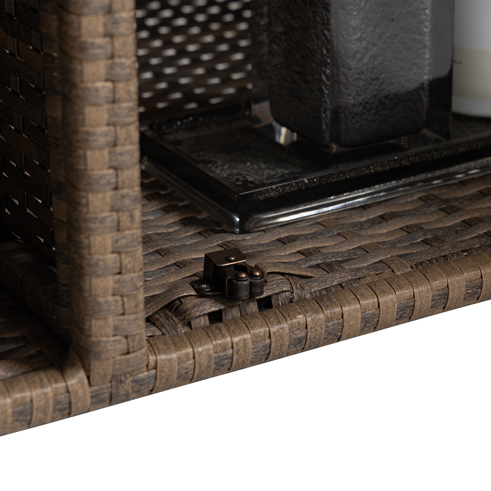 Outdoor Rolling Wicker Bar Cart with Glass Top