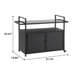 Outdoor Rolling Wicker Bar Cart with Glass Top