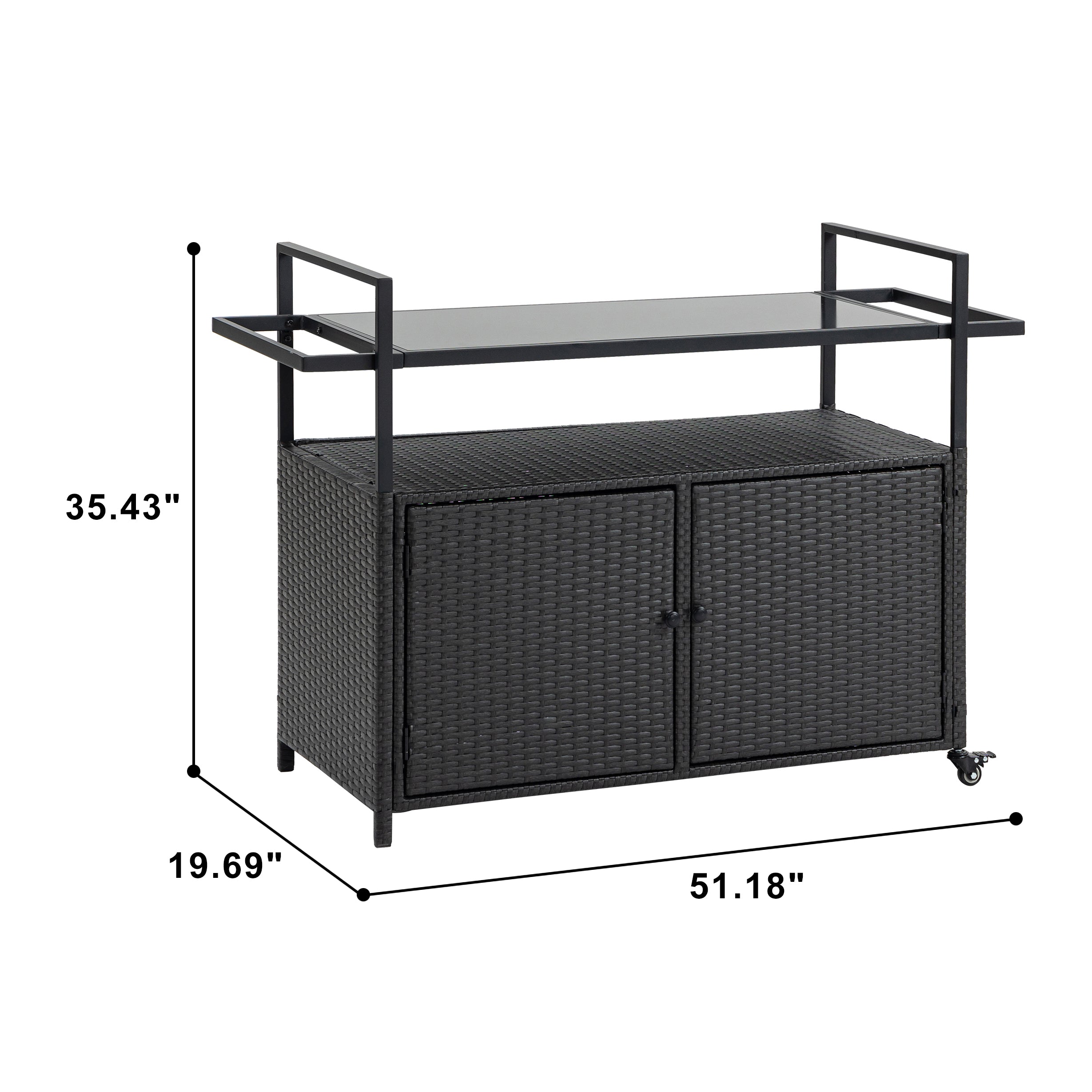 Outdoor Rolling Wicker Bar Cart with Glass Top