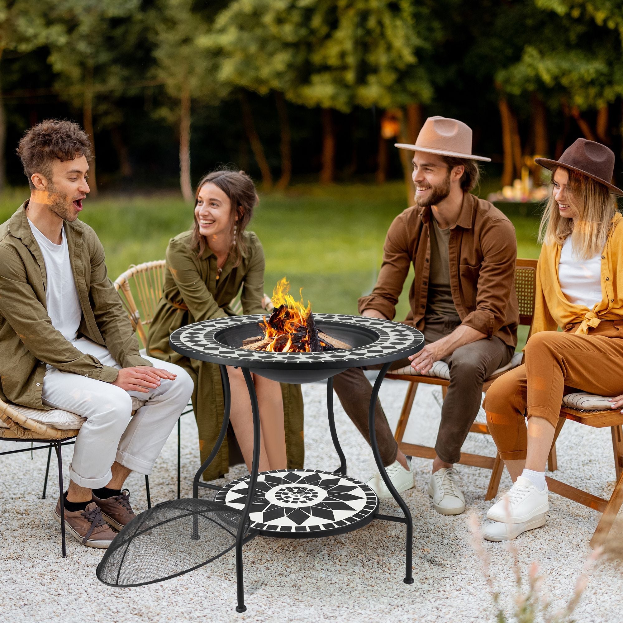 3-in-1 Mosaic Outdoor Fire Pit Dining Table