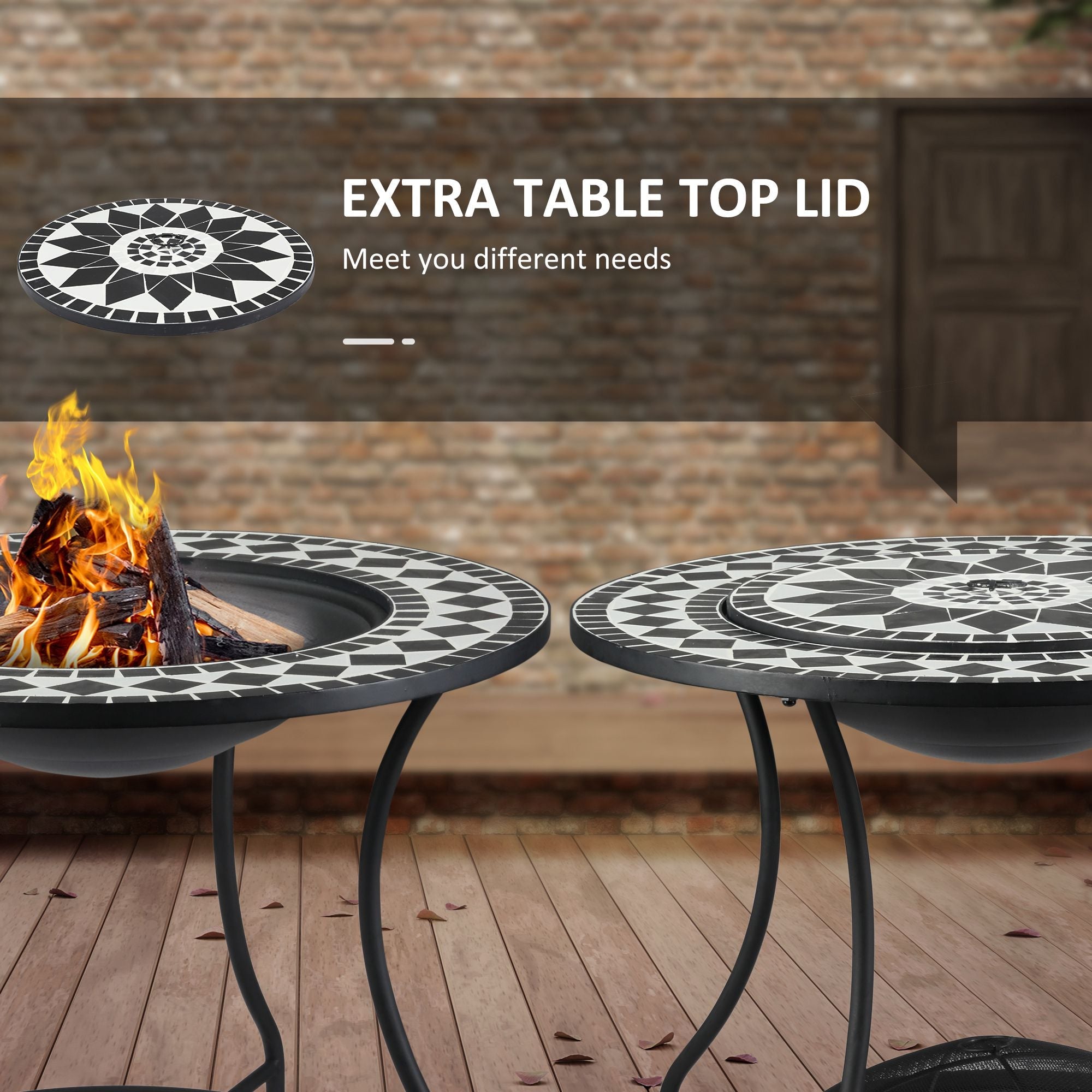 3-in-1 Mosaic Outdoor Fire Pit Dining Table