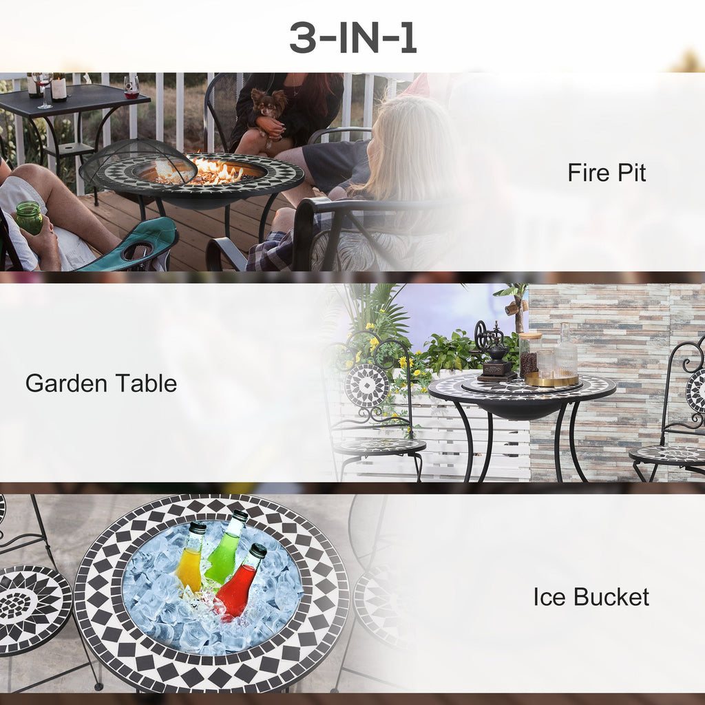 3-in-1 Mosaic Outdoor Fire Pit Dining Table