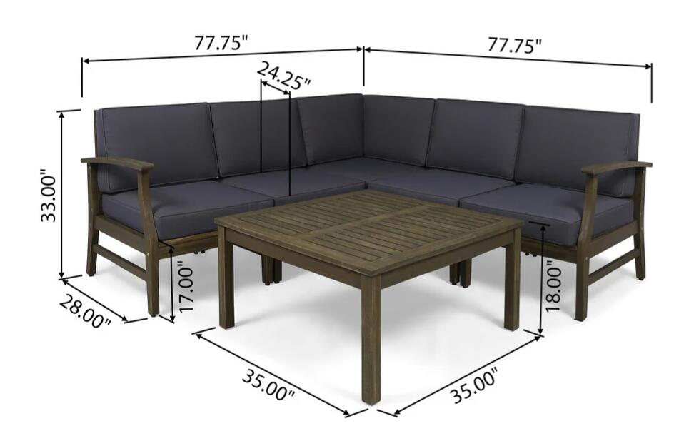 Perla Outdoor L-Shape Sectional Sofa with Coffee Table
