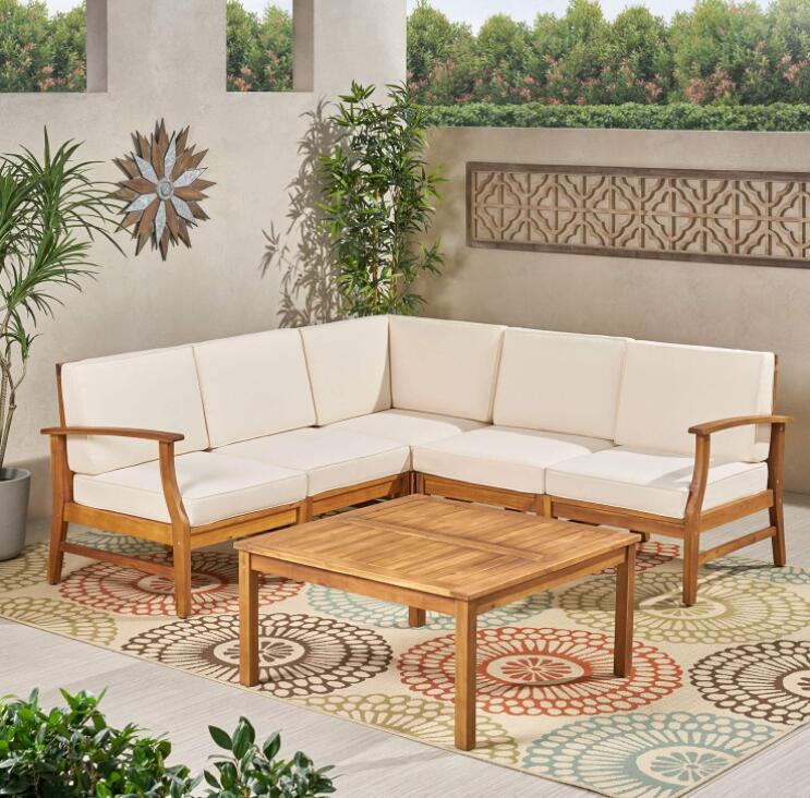 Perla Outdoor L-Shape Sectional Sofa with Coffee Table