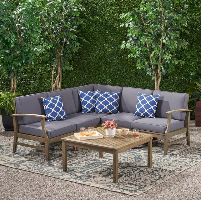 Perla Outdoor L-Shape Sectional Sofa with Coffee Table