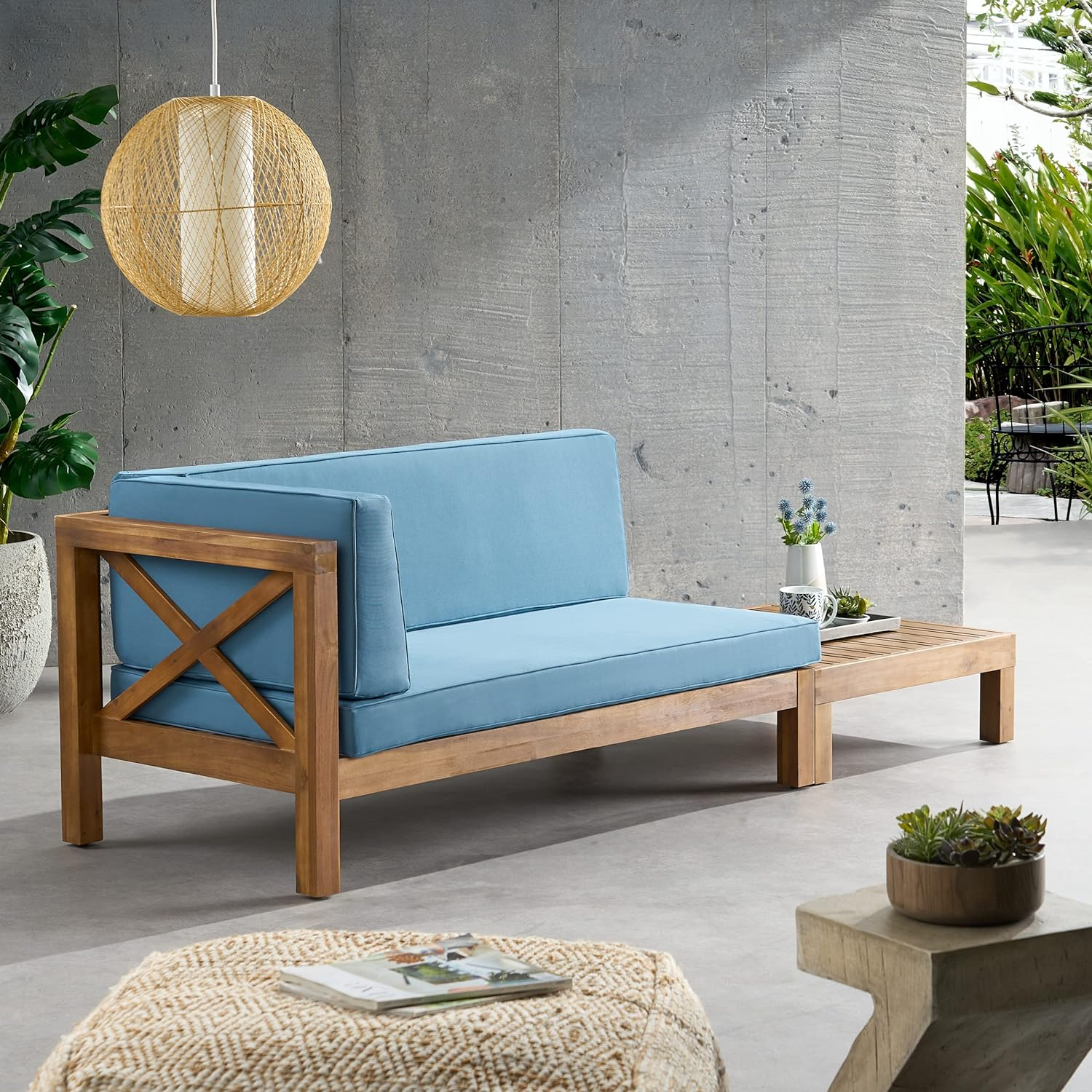 Brava Outdoor X-Back Corner Bench with Coffee Table