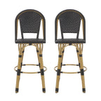 Callisto 29.5" Outdoor Rattan and Aluminum Bar Stool with Curved Back and Footrest