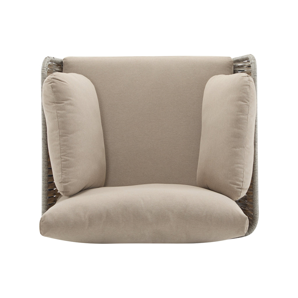 Brisa Outdoor Modern Iron Lounge Chair with Rope Weave