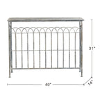 Distressed Silver Finish Iron French Country Arched Fence Console Table