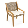 Capri Outdoor Acacia Wood & Wicker Dining Chairs with Cream Cushion, Set of 2