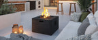 Outdoor Square Fire Pit with Steel Burner, Lava Rocks and Cover