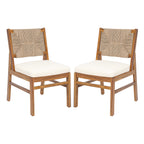 Monica Outdoor Wood and Wicker Woven Dining Chair with Cushions, Set of 2