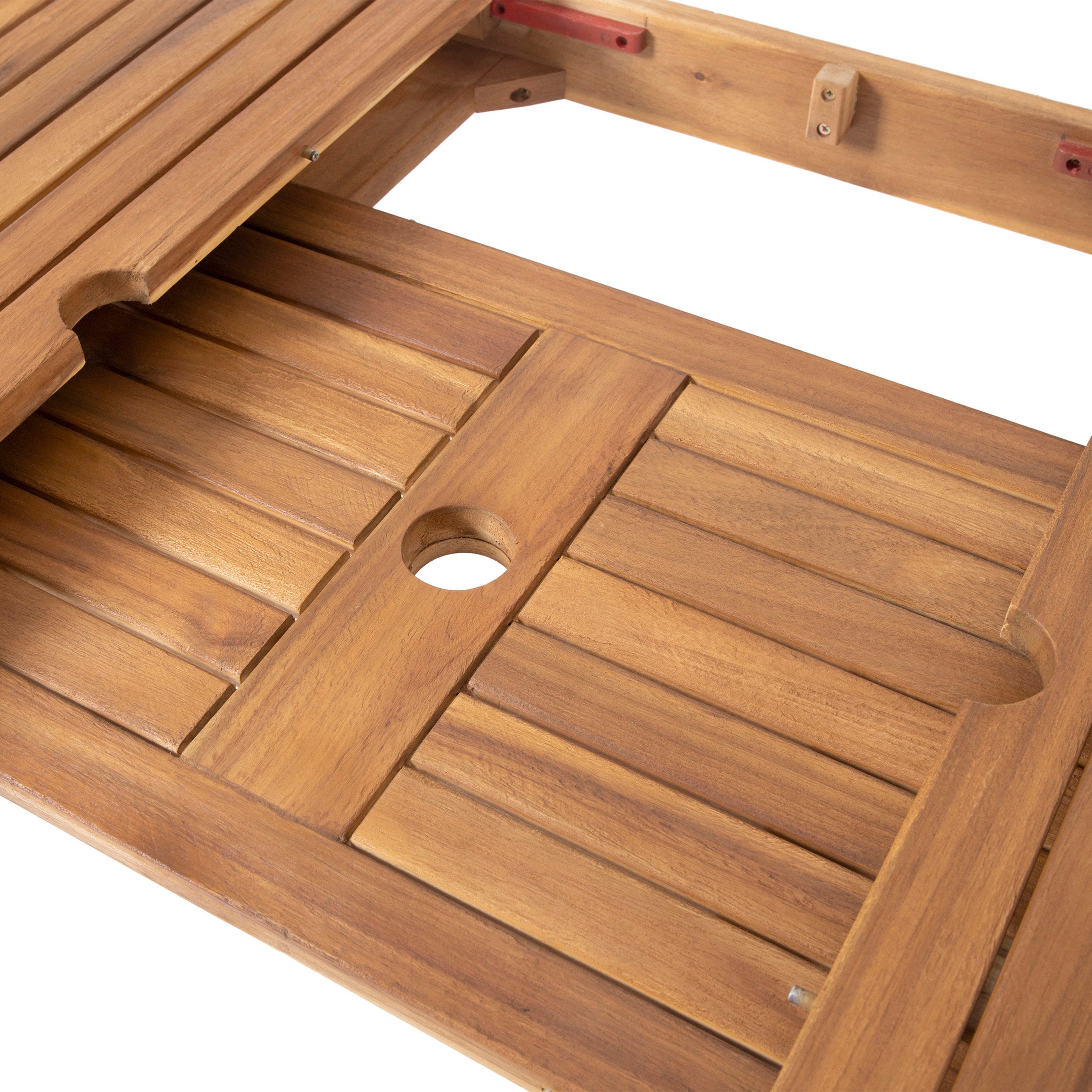 Solene Outdoor Acacia Wood 7-Pieces Expandable Dining Set with Umbrella Hole