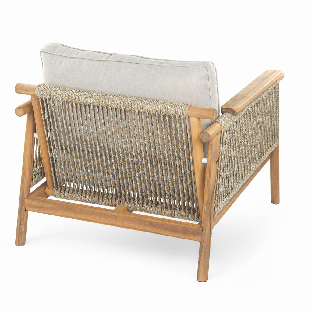 Outdoor Wood Club Chair with Rope Accents