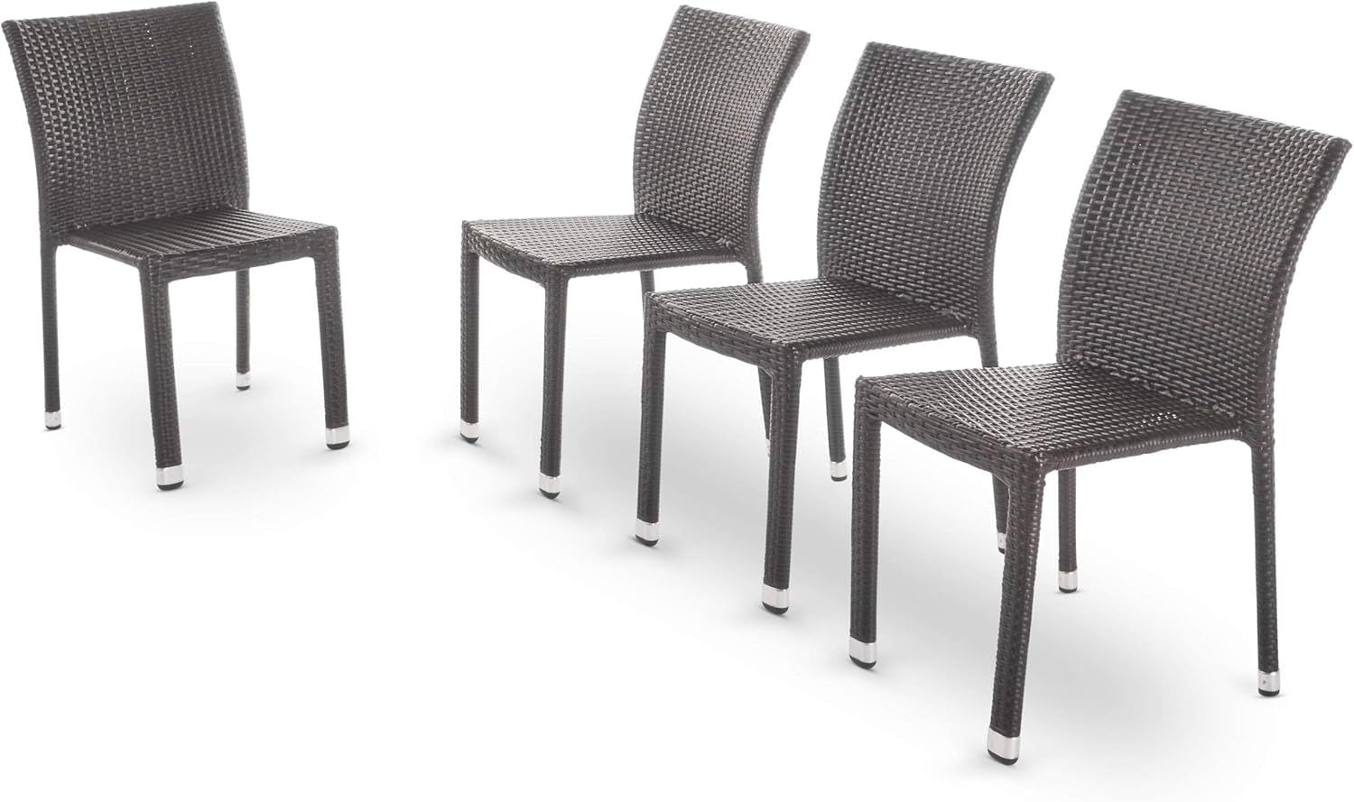 Larache Outdoor Aluminum Armless Rattan Dining Chairs, Set of 4
