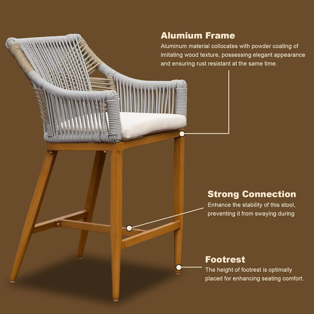 Creation Outdoor Bar Stool with Square Backrest & Adjustable Foot, Set of 2