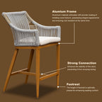 Creation Outdoor Bar Stool with Square Backrest & Adjustable Foot, Set of 2