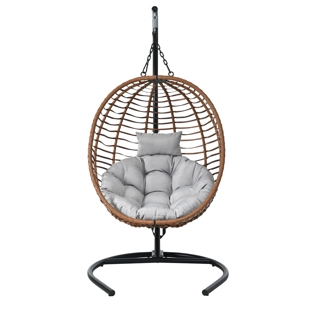 Folding Hanging Swinging Egg Chair with Stand & Tufted Cushion
