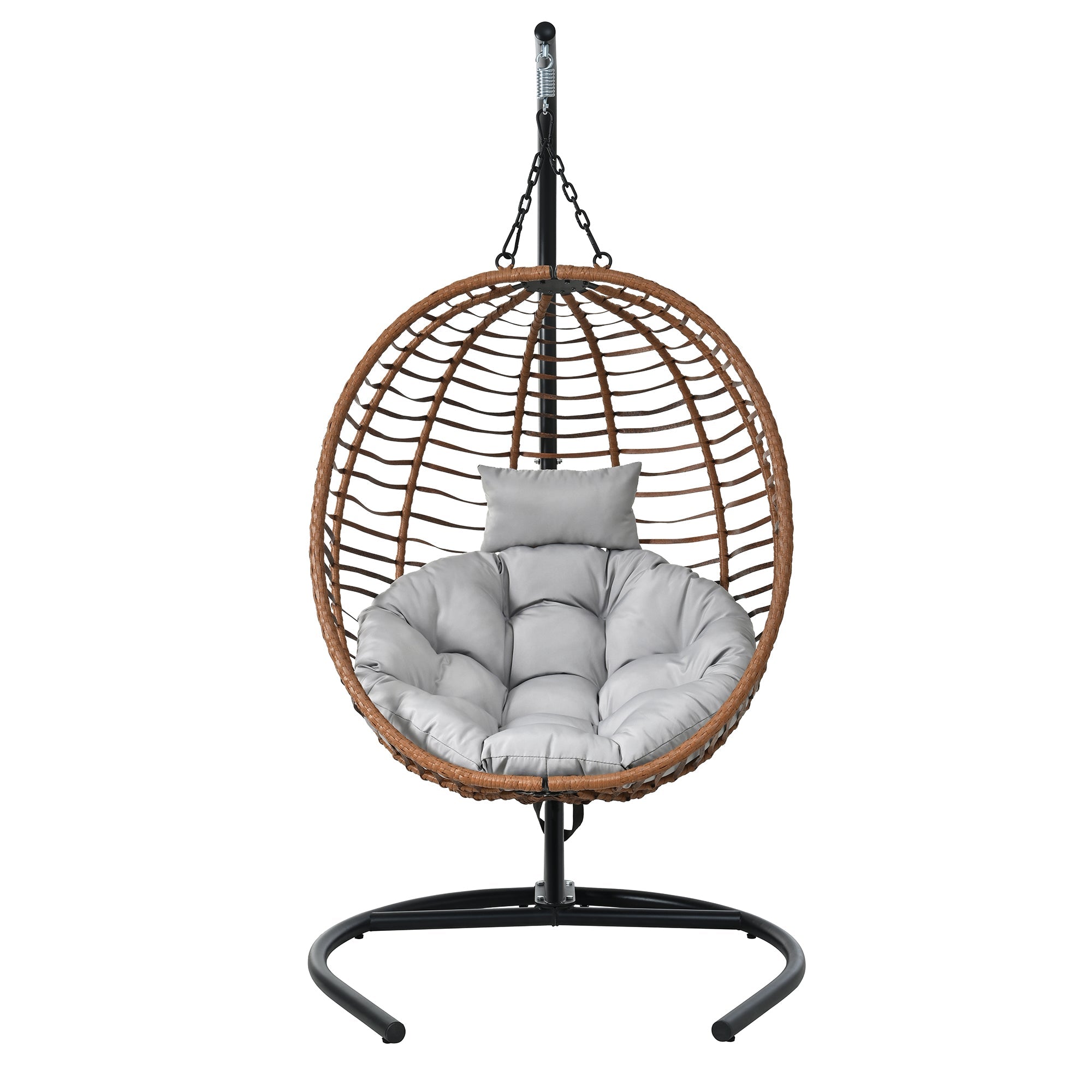 Folding Hanging Swinging Egg Chair with Stand & Tufted Cushion