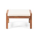 Brixton Acacia Wood Outdoor Ottomans with Cushion, Set of 2