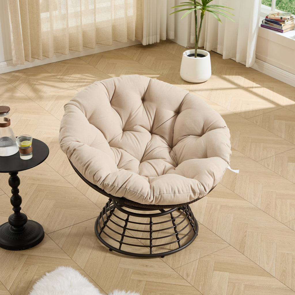 360° Swivel Indoor Outdoor Wicker Papasan Chair with Soft Thick Cushion