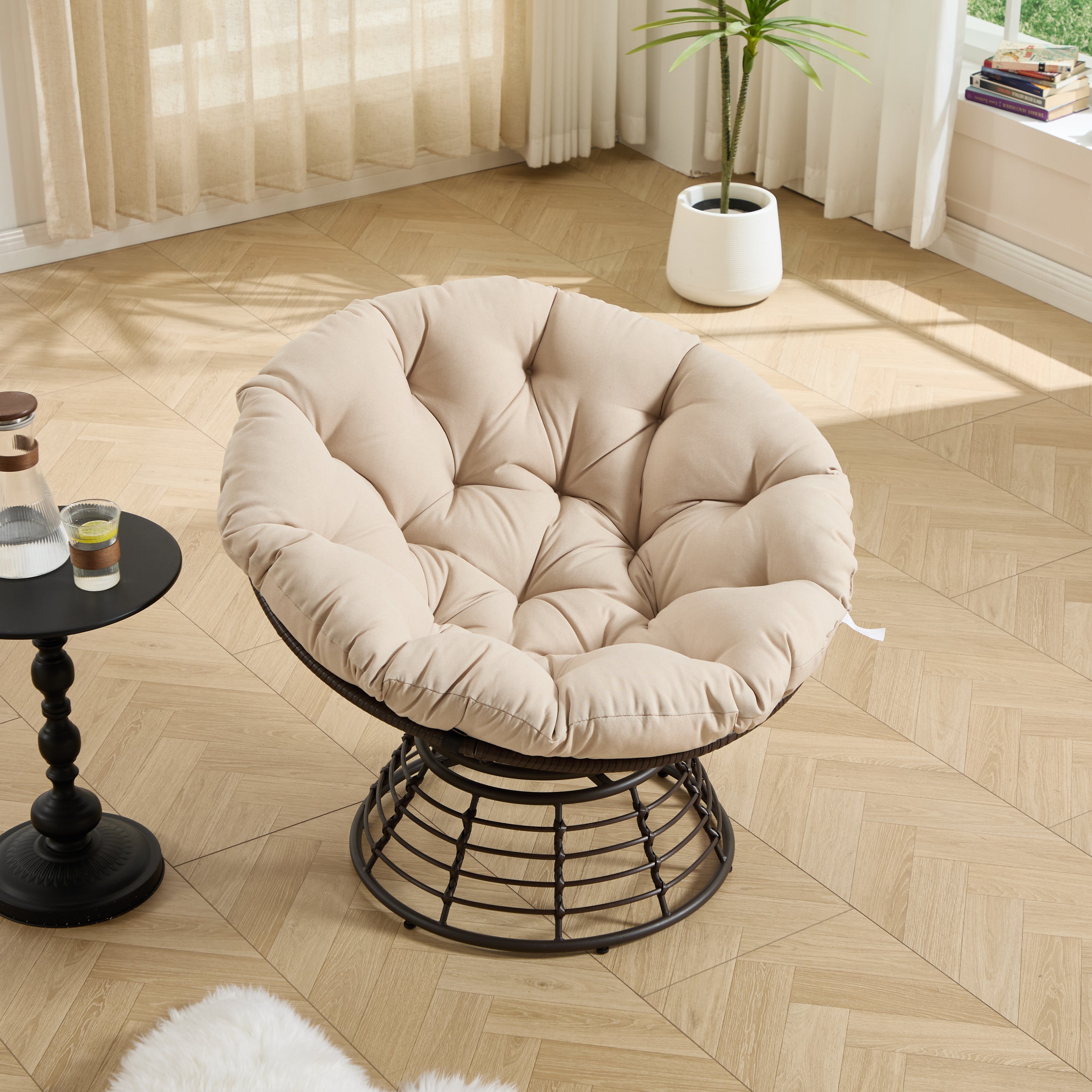 360° Swivel Indoor Outdoor Wicker Papasan Chair with Soft Thick Cushion