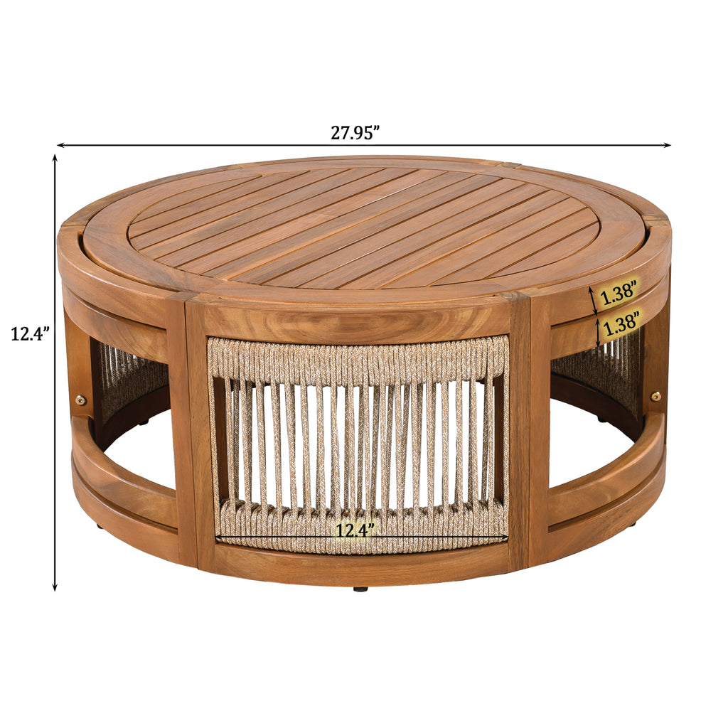 Sundara Acacia Wood Outdoor Coffee Table with Handwoven Rope Accents