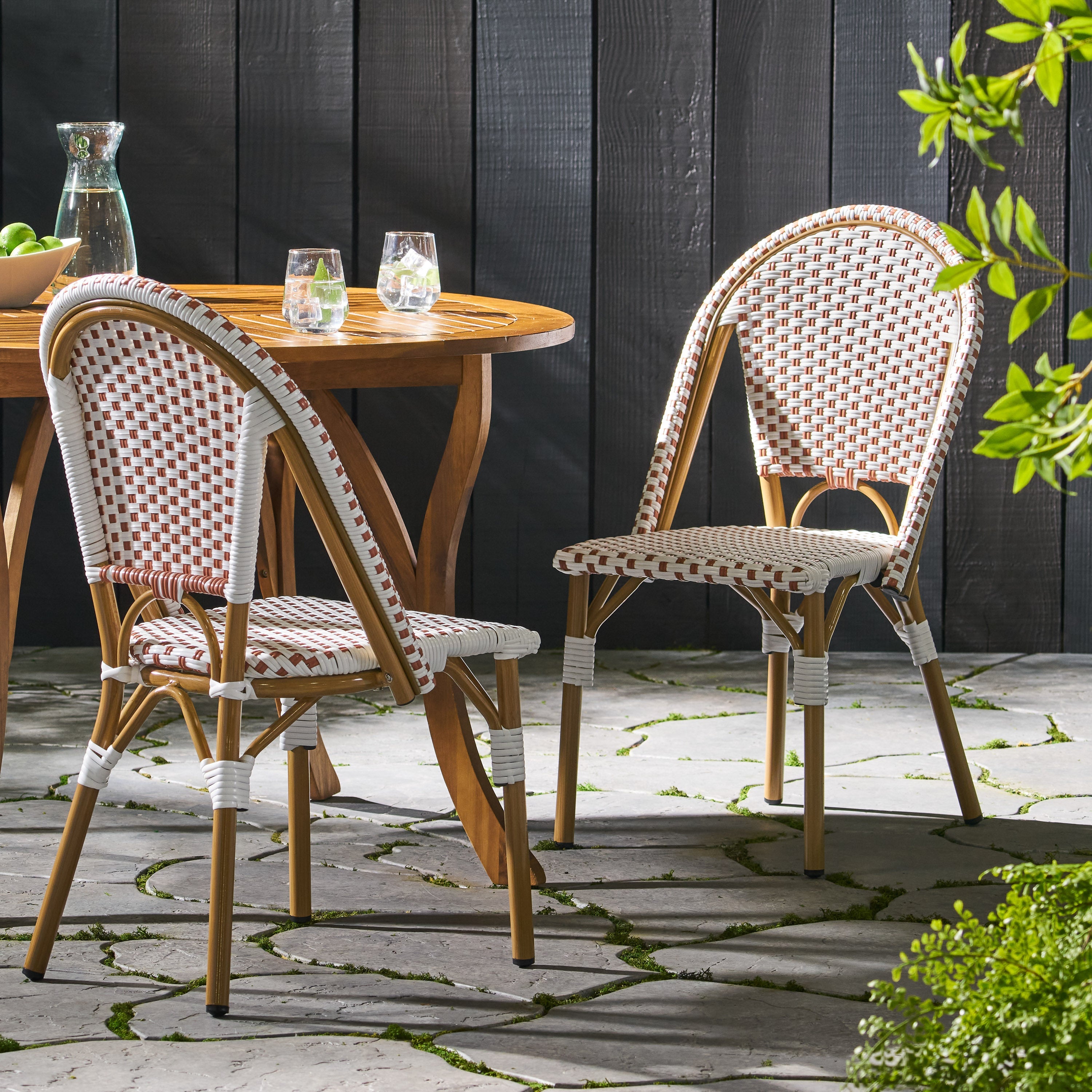 PE Rattan and Aluminum Bistro Chair with Arched Back, Set of 2