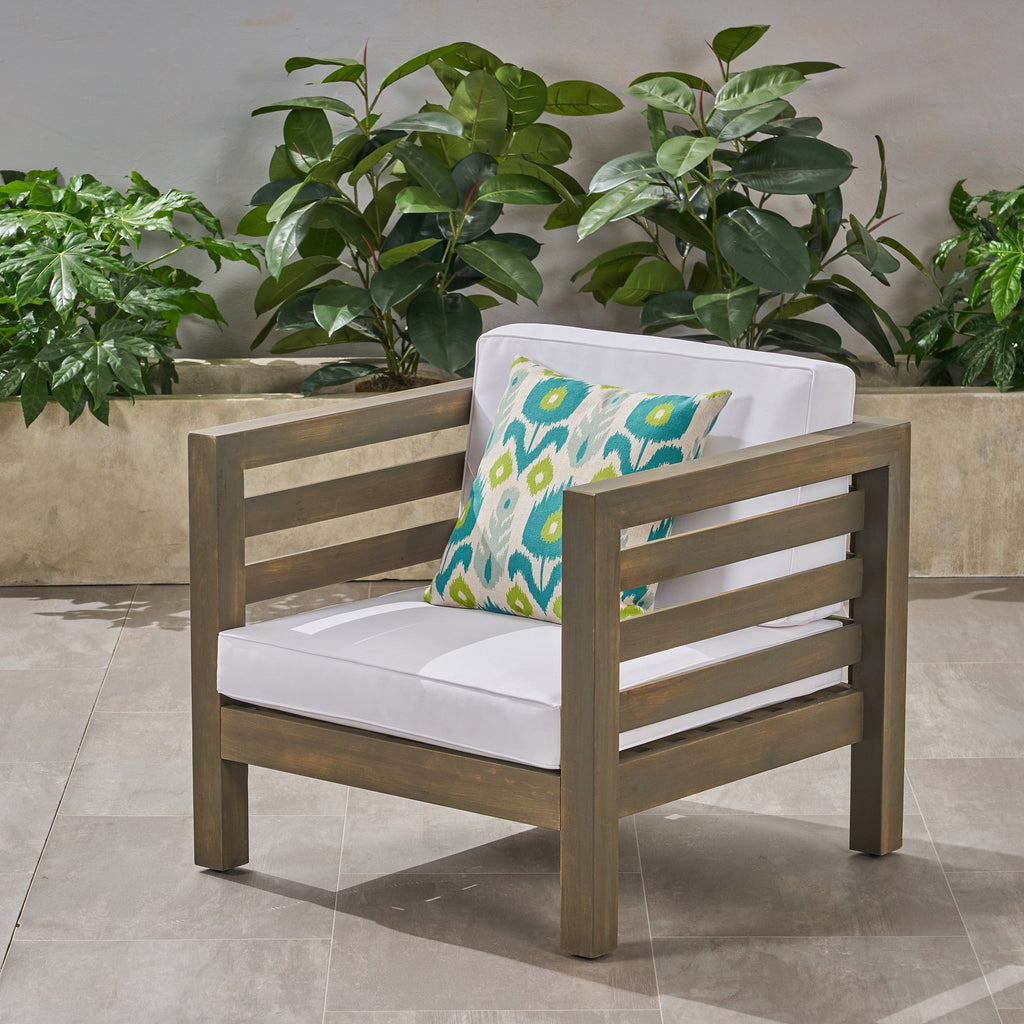 Oana Outdoor Acacia Wood Club Chair with Cushion