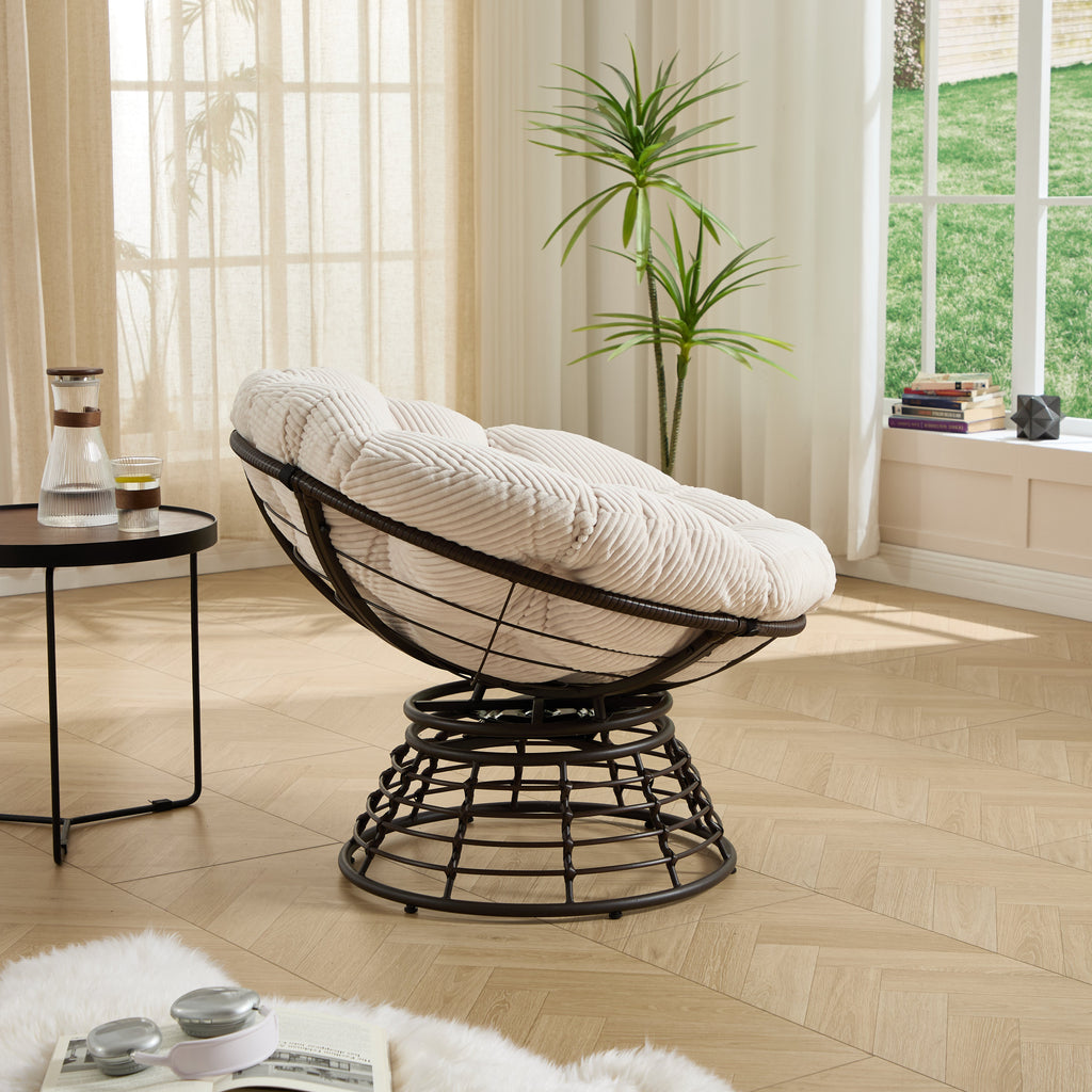 360° Swivel Indoor Outdoor Wicker Papasan Chair with Soft Thick Cushion