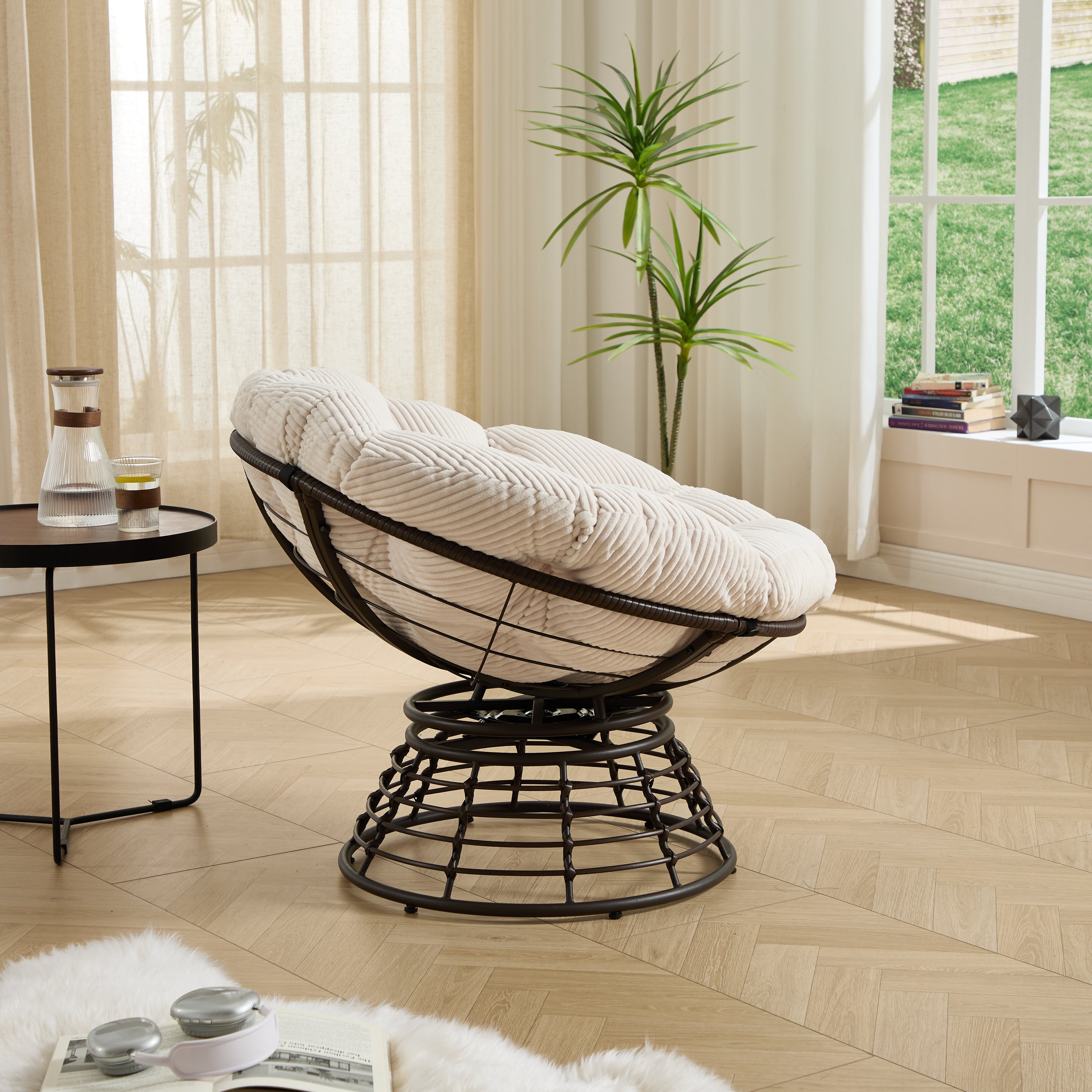 360° Swivel Indoor Outdoor Wicker Papasan Chair with Soft Thick Cushion