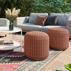 Wynne Orange Round Knitted Outdoor Pouf